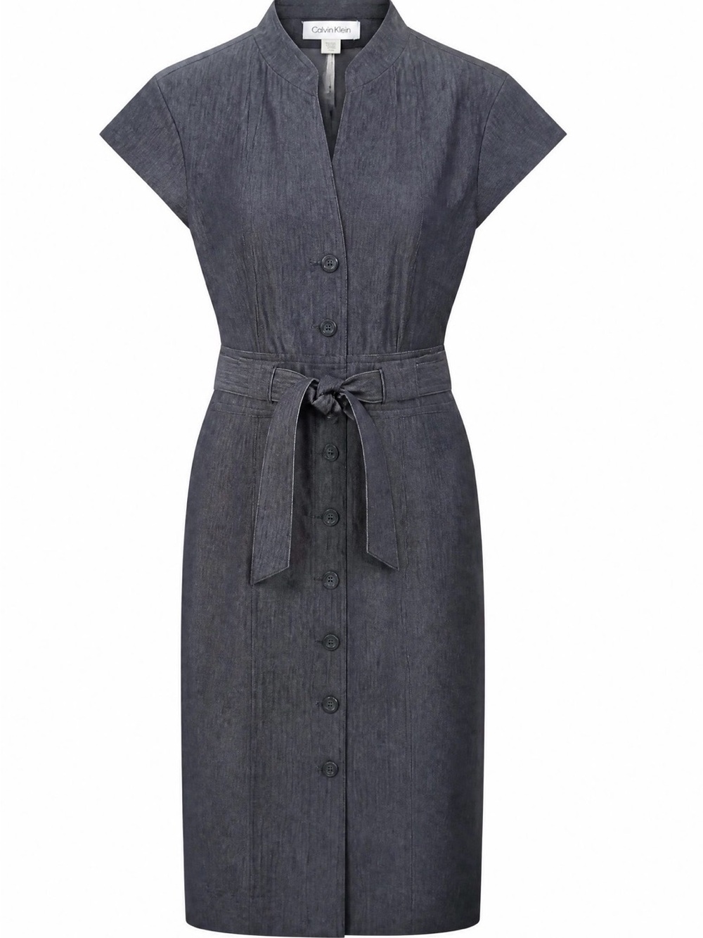 NWT Calvin Klein Dark Indigo Button-Front Midi Dress with Tie Waist Sz 10